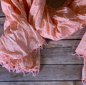 Coral and White Patterned Beaded Scarf Shawl Wrap
